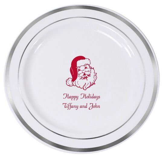Happy Santa Claus Premium Banded Plastic Plates
